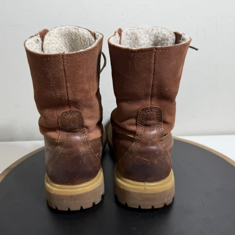 Timberland Boots Men Size 5 Brown Leather Shearling Lined Fold‎ Down Grunge